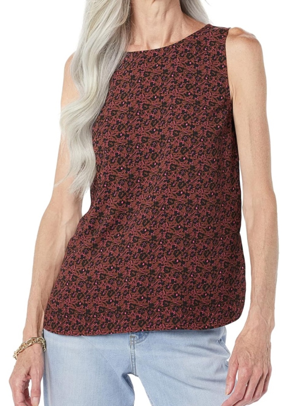 Amazon Essentials Floral Sleeveless Shell Top - Rust & Black - Picture 5 of 6